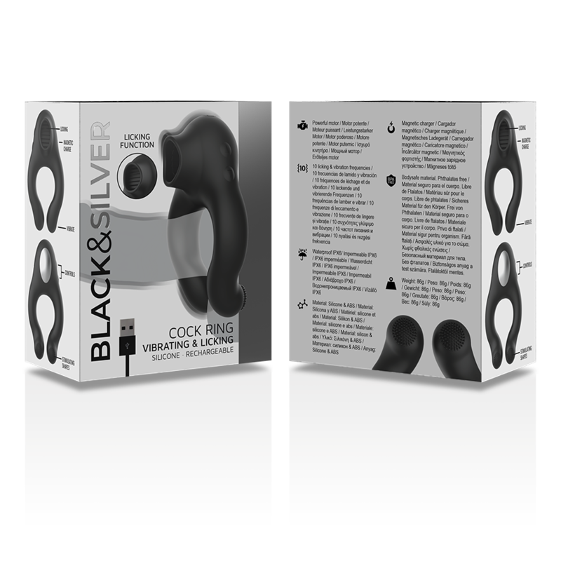 BLACKSILVER ANILLO VIBRADOR SILICONA RECARGABLE NEGRO