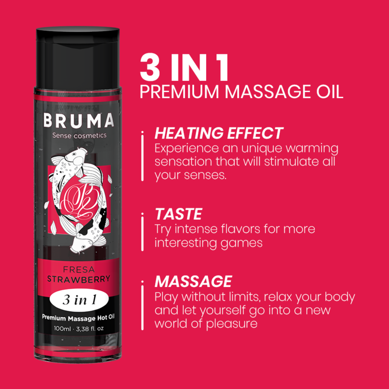 BRUMA ACEITE DE MASAJE PREMIUM EFECTO CALOR SABOR FRESA 3 EN 1