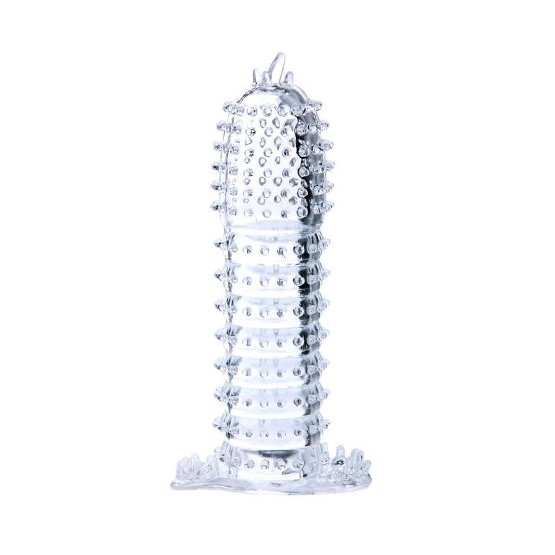 BAILE FUNDA PARA PENE CON PUNTOS ESTIMULANTES TRANSPARENTE 14 CM