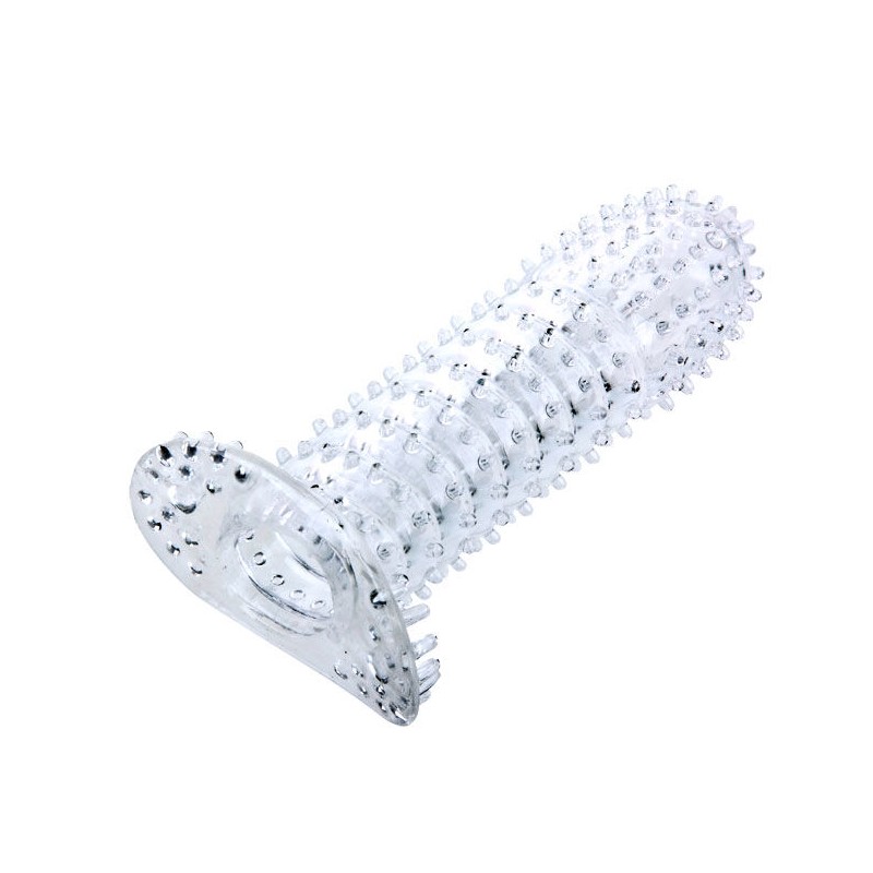 BAILE FUNDA PARA PENE CON PUNTOS ESTIMULANTES TRANSPARENTE 14 CM