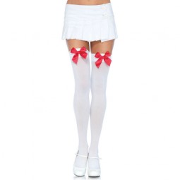 LEG AVENUE MEDIAS NYLON BLANCO Y LAZO ROJO