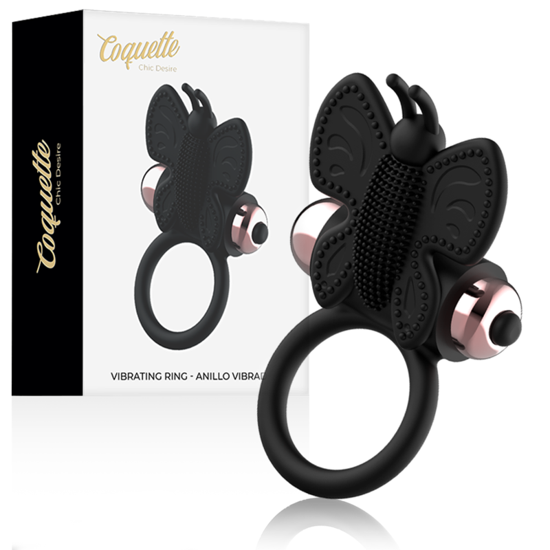 COQUETTE TOYS COCK RING BUTTERFLY ANILLO VIBRADOR NEGRO GOLD