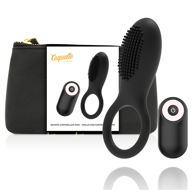 COQUETTE TOYS ANILLO VIBRADOR CONTROL REMOTO RECARGABLE NEGRO GOLD