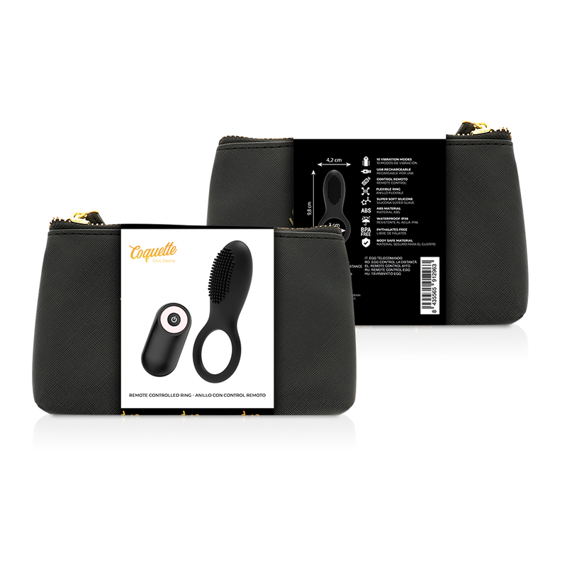COQUETTE TOYS ANILLO VIBRADOR CONTROL REMOTO RECARGABLE NEGRO GOLD