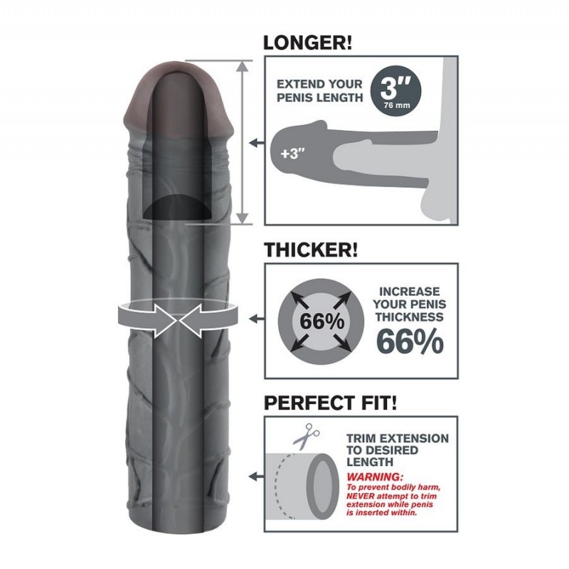 FANTASY X TENSIONS MEGA 3 EXTENSIoN NEGRO PARA EL PENE