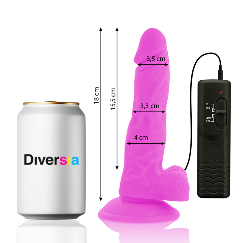 DIVERSIA DILDO FLEXIBLE CON VIBRACIoN LILA 18 CM O 4 CM