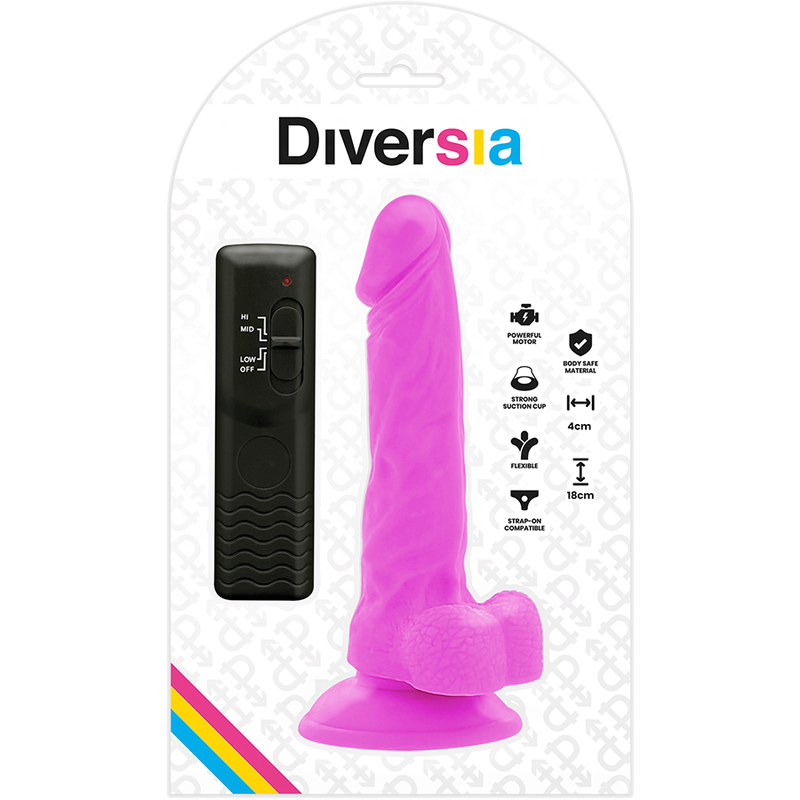 DIVERSIA DILDO FLEXIBLE CON VIBRACIoN LILA 18 CM O 4 CM