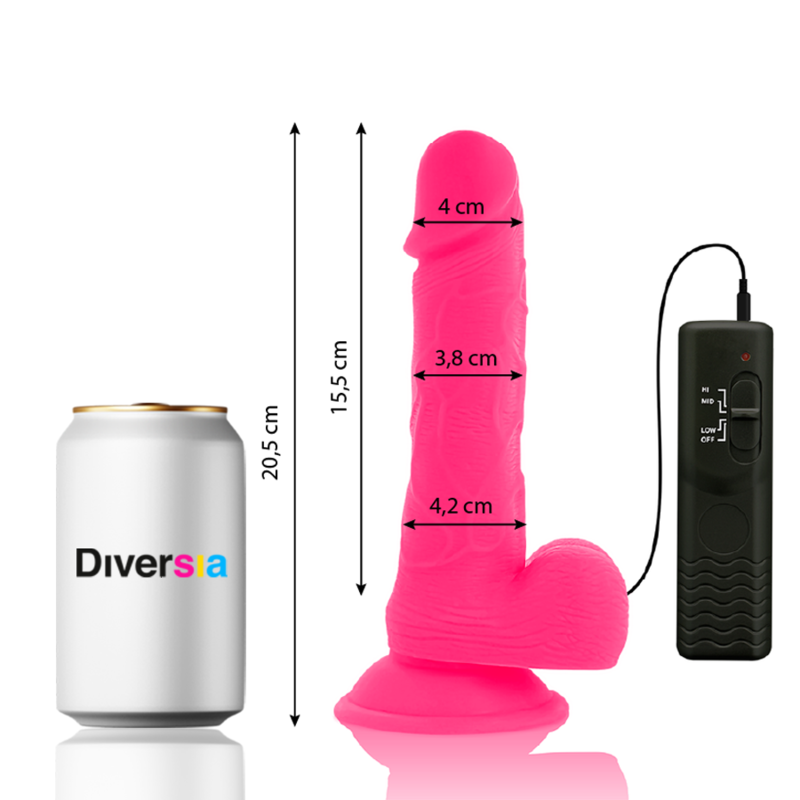 DIVERSIA DILDO FLEXIBLE CON VIBRACION ROSA 205 CM O 42 CM