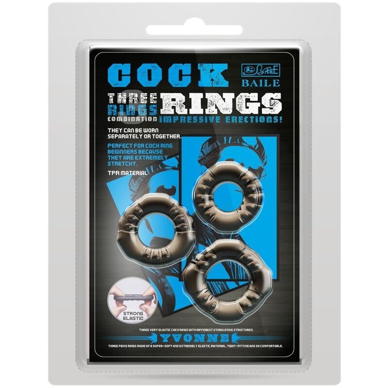 BAILE COCK RINGS YVONNE SET 3 ANILLOS PENE