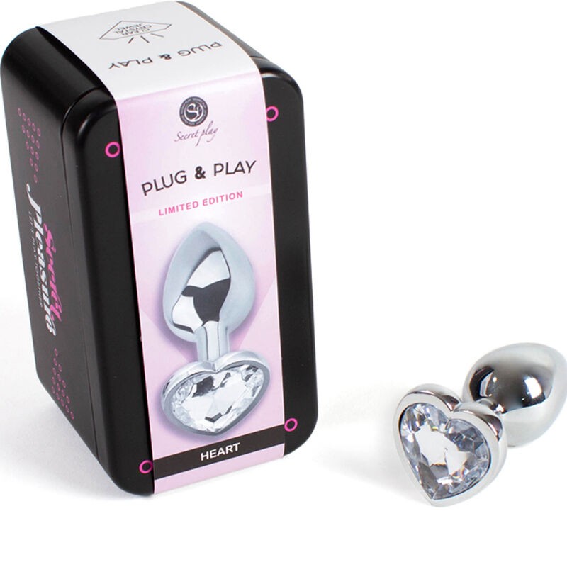 SECRETPLAY METAL BUTT PLUG CORAZoN TRANSPARENTE TALLA S 7 CM