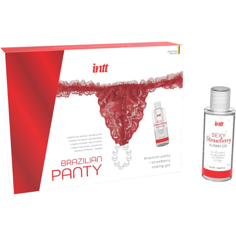 INTT RELEASES PANTY BRASILENO ROJA CON PERLAS Y GEL LUBRICANTE 50 ML