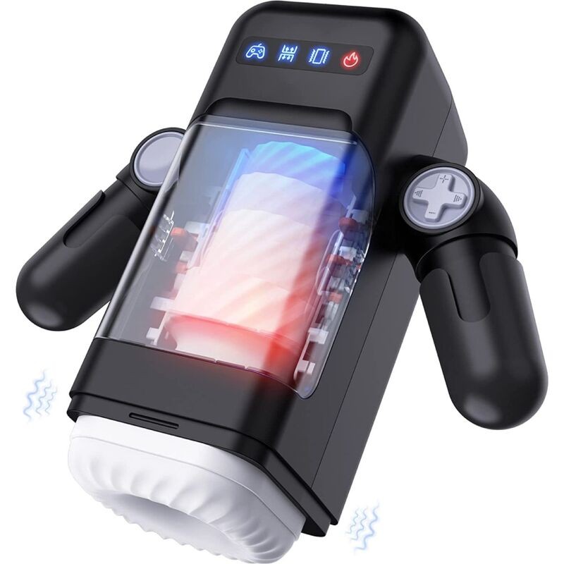 GAME CUP MASTURBADOR MASCULINO CON VIBRACIoN Y FUNCIoN CALOR CON SOPORTE PARA MoVILES NEGRO