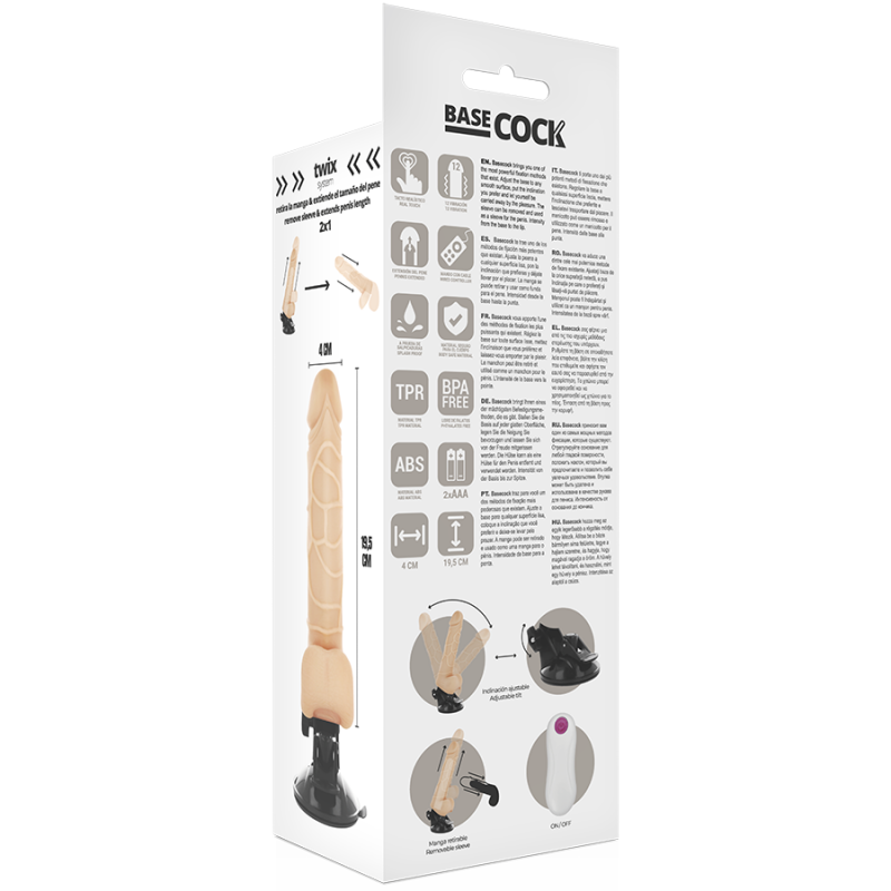 BASECOCK VIBRADOR REALISTICO CONTROL REMOTO NATURAL CON TESTICULOS 195 CM O 4 CM