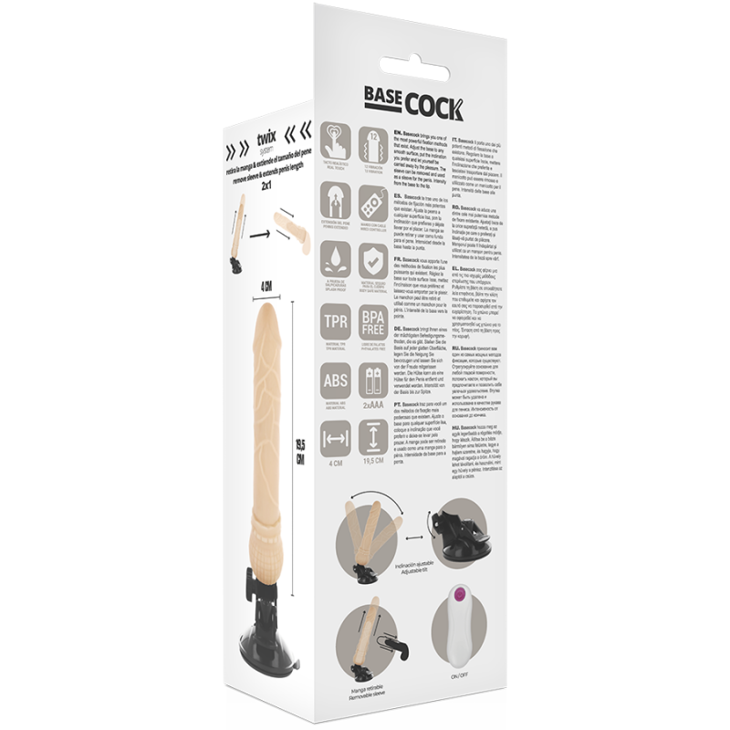 BASECOCK VIBRADOR REALISTICO CONTROL REMOTO NATURAL 195 CM O 4 CM