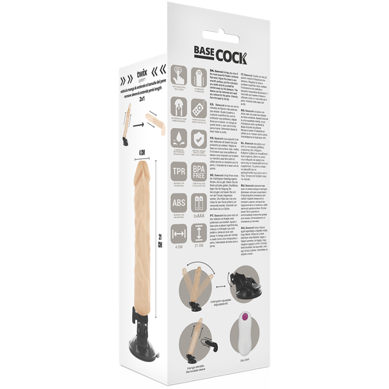 BASECOCK VIBRADOR REALISTICO CONTROL REMOTO NATURAL 21 CM O 4 CM