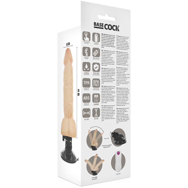 BASECOCK VIBRADOR ARTICULABLE CONTROL REMOTO NATURAL 20 CM O 45 CM