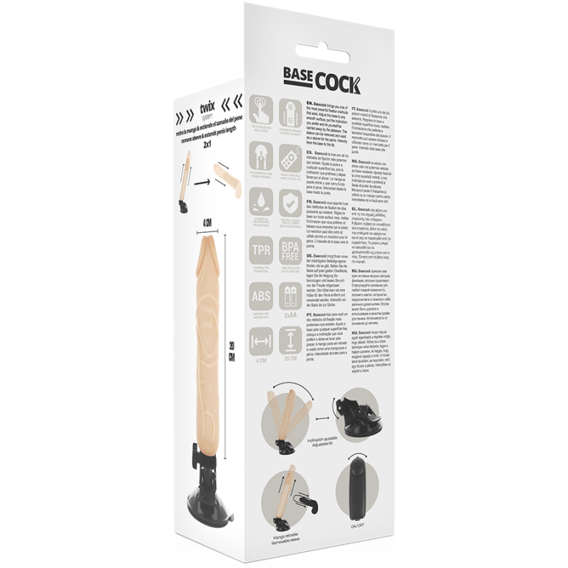 BASECOCK VIBRADOR REALISTICO CONTROL REMOTO NATURAL 20 CM O 4 CM