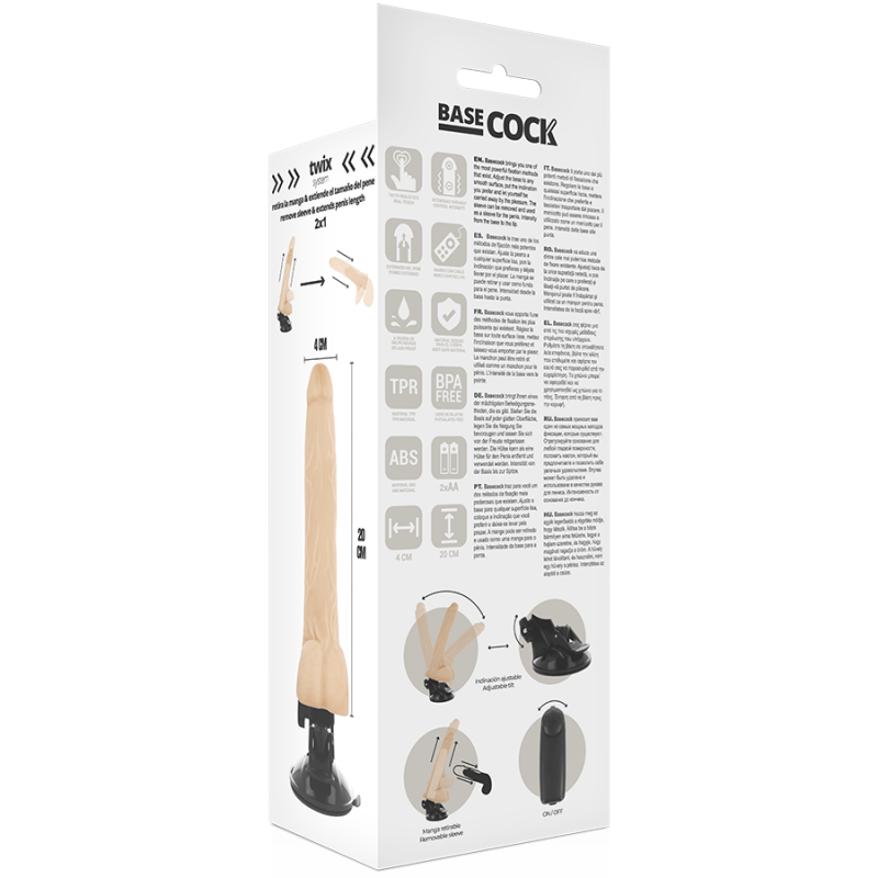 BASECOCK VIBRADOR REALISTICO CONTROL REMOTO NATURAL CON TESTICULOS 20 CM O 4 CM