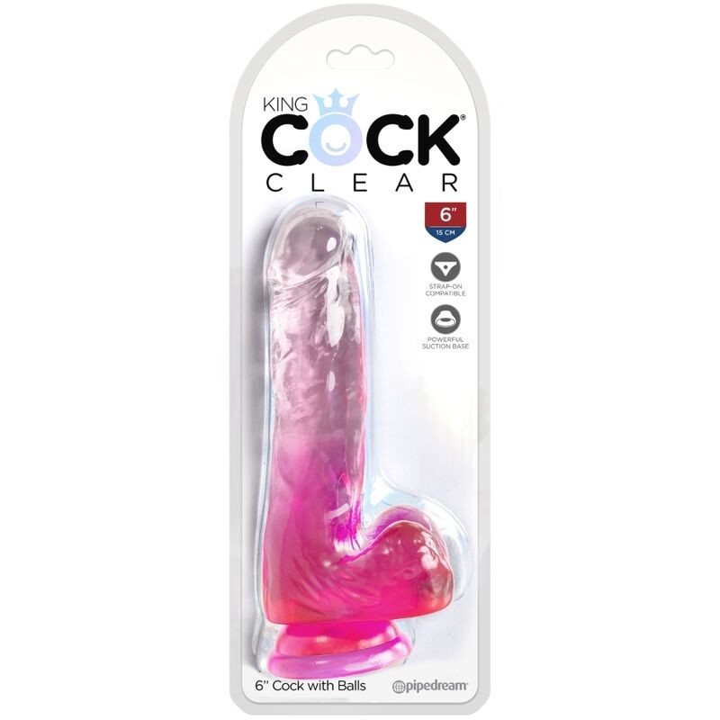 KING COCK CLEAR PENE REALISTICO CON TESTICULOS 135 CM ROSA