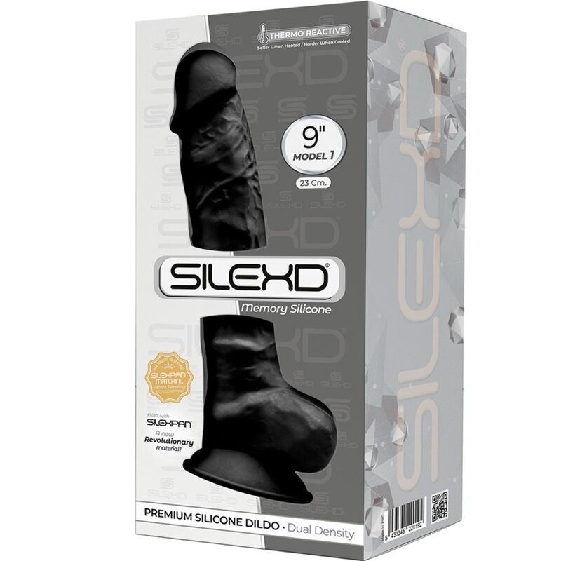 SILEXD MODELO 1 PENE REALISTICO SILICONA PREMIUM SILEXPAN NEGRO 23 CM
