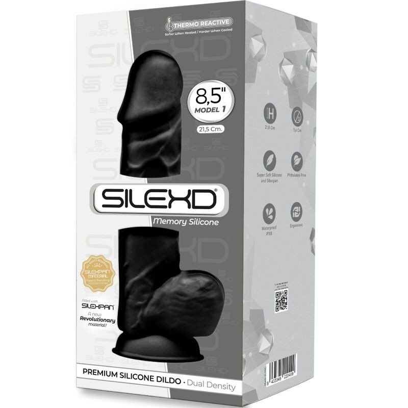 SILEXD MODELO 1 PENE REALISTICO SILICONA PREMIUM SILEXPAN NEGRO 215 CM