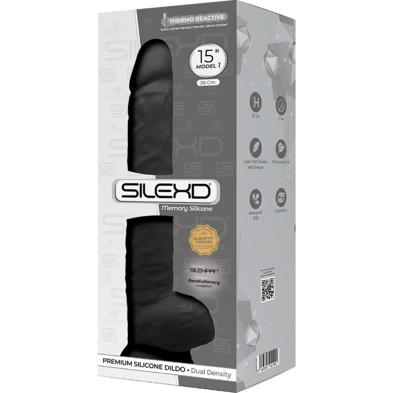 SILEXD MODELO 1 PENE REALISTICO SILICONA PREMIUM SILEXPAN NEGRO 38 CM