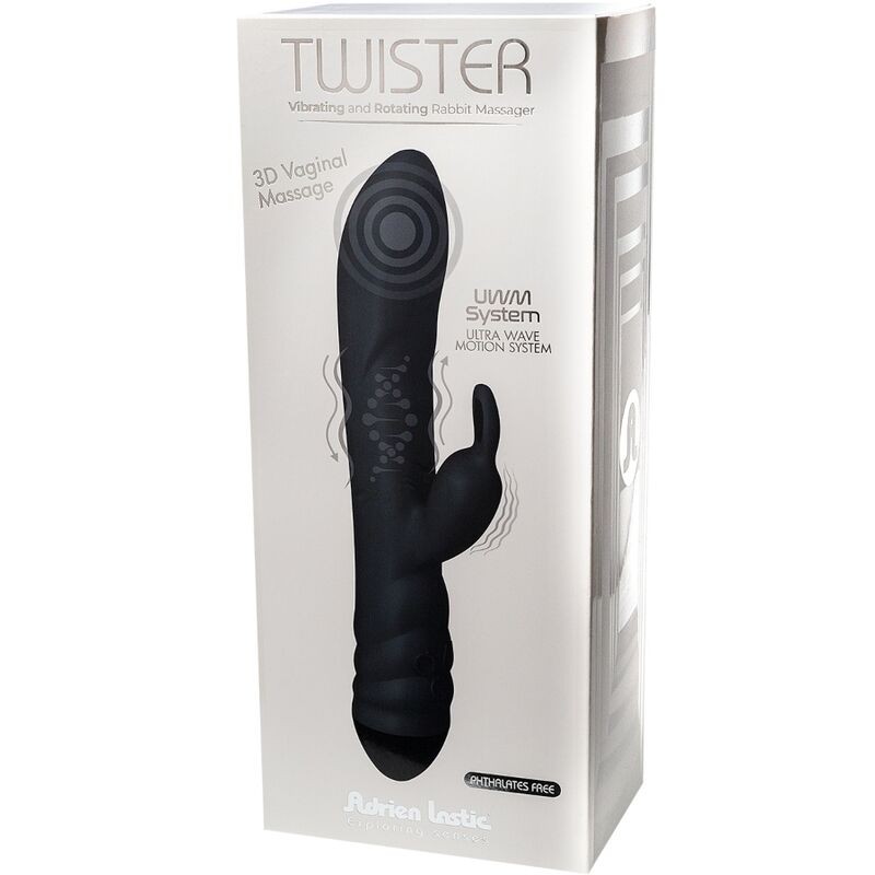 ADRIEN LASTIC TWISTER MASAJEADOR VIBRADOR Y ROTADOR RABBIT NEGRO