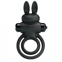 PRETTY LOVE ANILLO VIBRADOR III CONEJO PARA PENE NEGRO