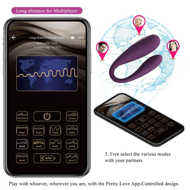 PRETTY LOVE AUGUST VIBRADOR DOBLE PLACER APP REMOTE