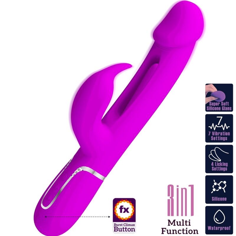 PRETTY LOVE KAMPAS VIBRADOR RABBIT 3 EN 1 MULTIFUNCIoN CON LENGUA VIOLETA