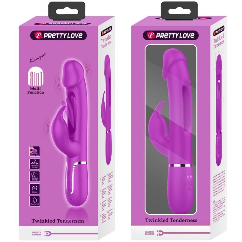 PRETTY LOVE KAMPAS VIBRADOR RABBIT 3 EN 1 MULTIFUNCIoN CON LENGUA VIOLETA