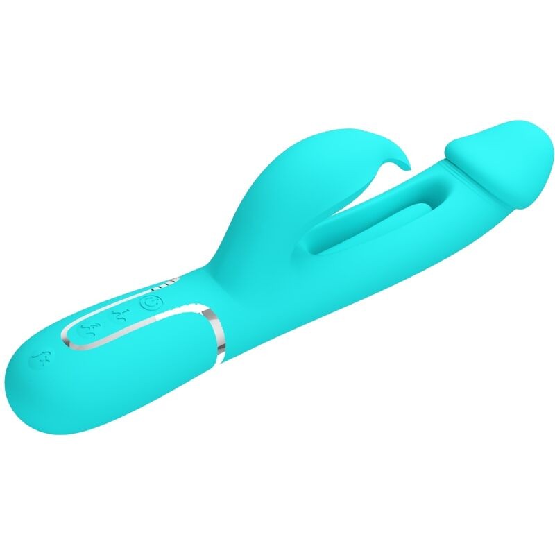 PRETTY LOVE KAMPAS VIBRADOR RABBIT 3 EN 1 MULTIFUNCIoN CON LENGUA VERDE AGUA