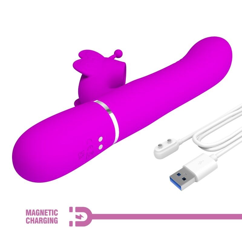 PRETTY LOVE VIBRADOR RABBIT MULTIFUNCIoN 4 EN 1 MARIPOSA FUCSIA
