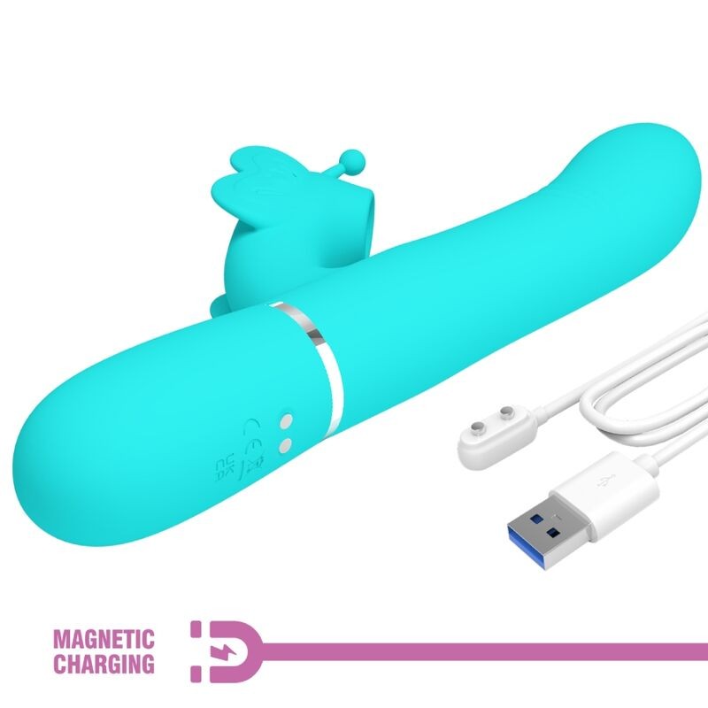 PRETTY LOVE VIBRADOR RABBIT MULTIFUNCIoN 4 EN 1 MARIPOSA VERDE AGUA