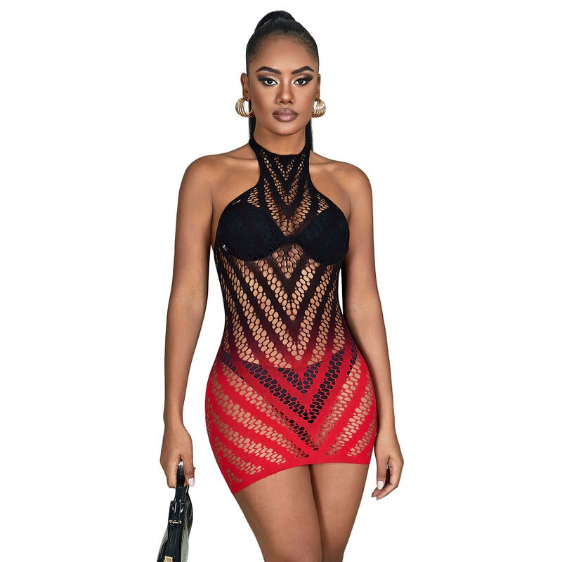 SUBBLIME 952242 BODYSTOCKING DE REJILLA ELSTICO DEGRADADO ROJO Y NEGRO TALLA aNICA