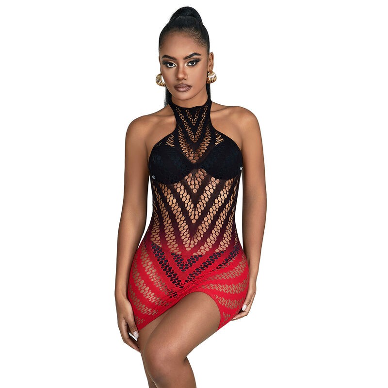 SUBBLIME 952242 BODYSTOCKING DE REJILLA ELSTICO DEGRADADO ROJO Y NEGRO TALLA aNICA