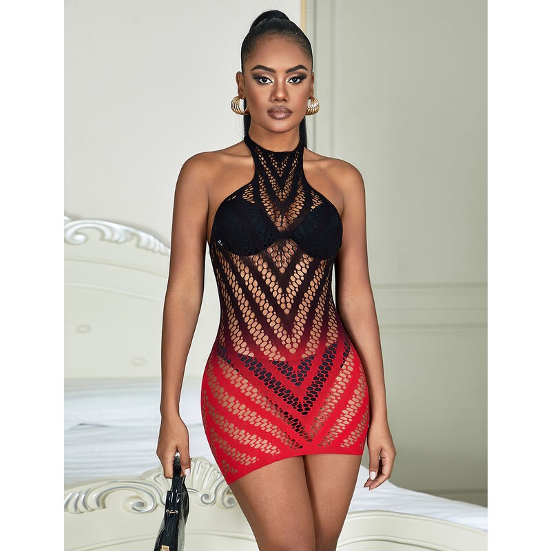 SUBBLIME 952242 BODYSTOCKING DE REJILLA ELSTICO DEGRADADO ROJO Y NEGRO TALLA aNICA