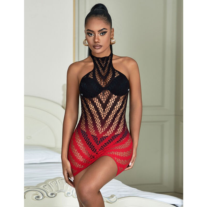 SUBBLIME 952242 BODYSTOCKING DE REJILLA ELSTICO DEGRADADO ROJO Y NEGRO TALLA aNICA