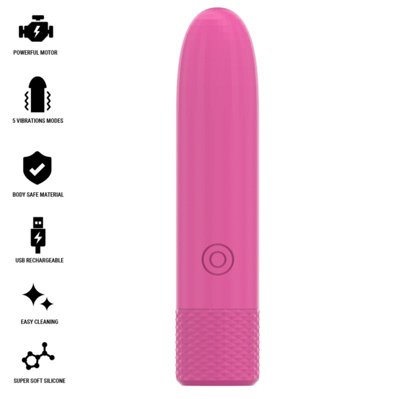 INTENSE SYMONE BALA VIBRADORA RECARGABLE POR USB 8 VIBRACIONES ROSA 10 X 22 CM
