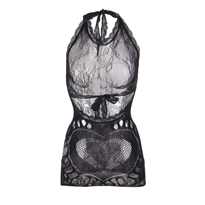SUBBLIME 952075 VESTIDO CORTO DE REJILLA CON ESPALDA DESCUBIERTA Y DETALLE DE CORAZaN NEGRO TALLA aNICA