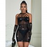 SUBBLIME 952235 BODYSTOCKING DE REJILLA CON BRILLANTES Y GUANTES NEGRO TALLA aNICA