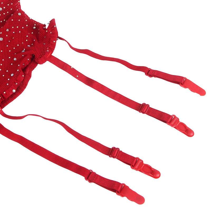SUBBLIME 952181 BODYSTOCKING DE REJILLA CON GUANTES Y DIAMANTES ROJO TALLA aNICA
