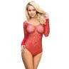 SUBBLIME 952303 BODYSTOCKING DE REJILLA BRILLANTE CON HOMBROS DESCUBIERTOS MANGA LARGA ROJO TALLA aNICA