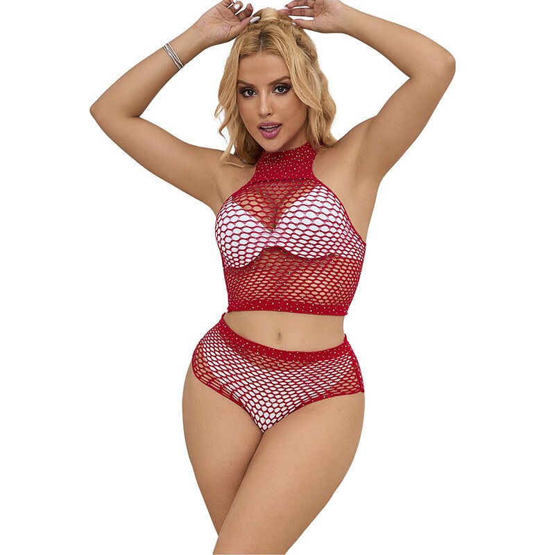 SUBBLIME 952402 BODYSTOCKING CONJUNTO DE REJILLA CON BRILLANTES ROJO TALLA aNICA