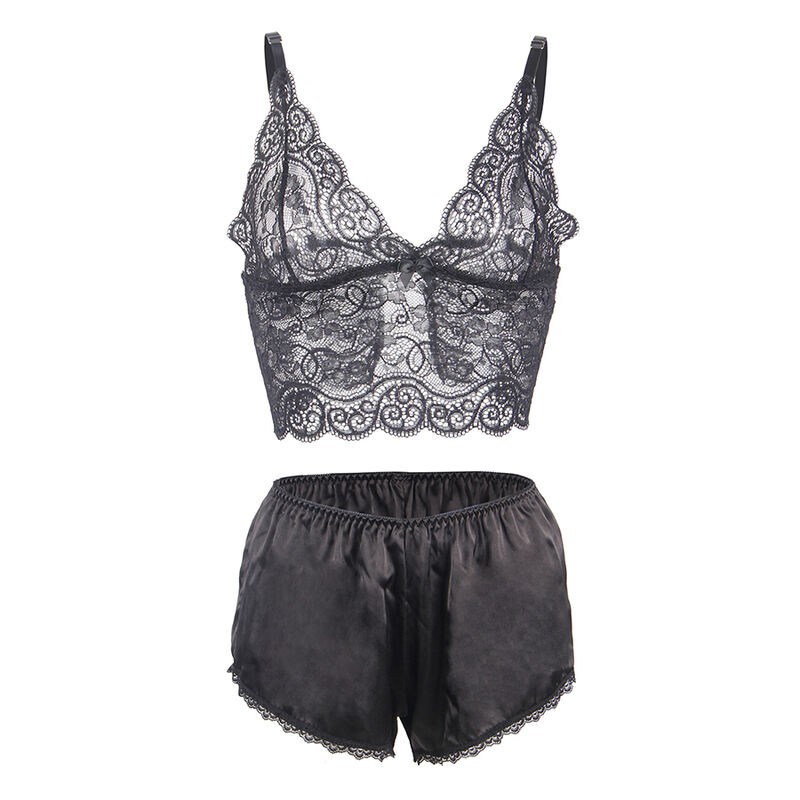 SUBBLIME 953911 CAMISaN DE SEDA Y ENCAJE PANTIES NEGRO S M