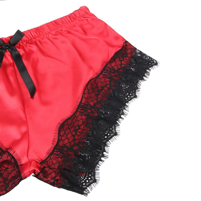 SUBBLIME 953959 CAMISaN INFORMAL DE SEDA PANTALaN ENCAJE NEGRO ROJO S M