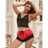 SUBBLIME 953966 CAMISaN INFORMAL DE SEDA PANTALaN ENCAJE NEGRO ROJO L XL