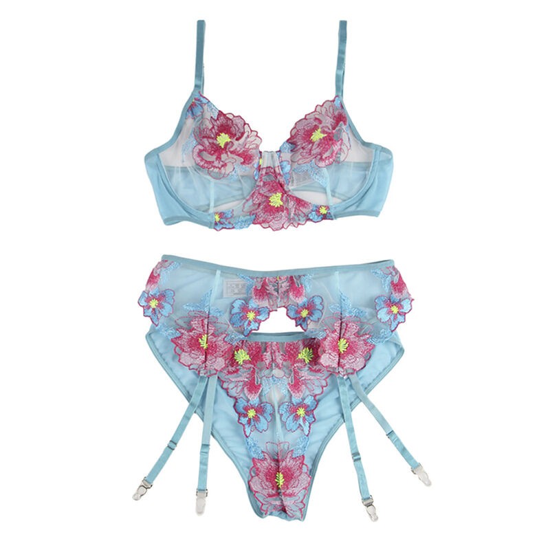 SUBBLIME 954116 SUJETADOR PANTIES CON LIGUERO DISEaO FLORAL AZUL L XL