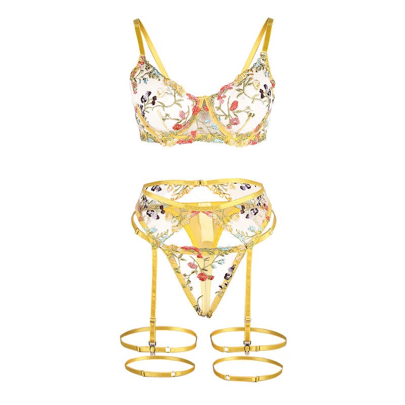 SUBBLIME 954352 SUJETADOR TANGA LIGUEROS DISEaO FLORAL AMARILLO L XL