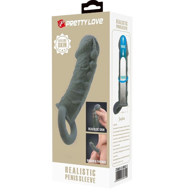 PRETTY LOVE FUNDA REALaSTICA ALARGADORA Y RETARDANTE PARA PENE GRIS